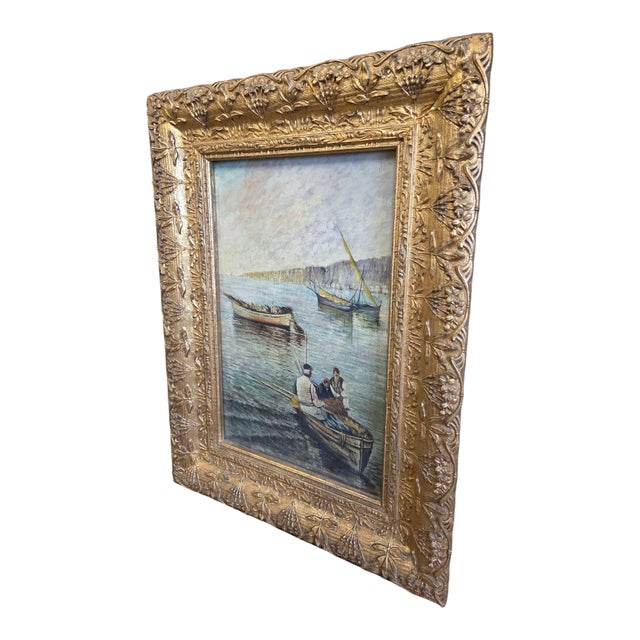 De Risi, Seascape with Fishermen ,Early 1900s, Oil on Canvas, Framed For Sale - Image 4 of 18