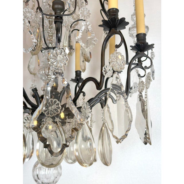 Transparent Mid 20th Century Restored Louis XV Blackened Bronze Crystal Cage Chandelier For Sale - Image 8 of 9