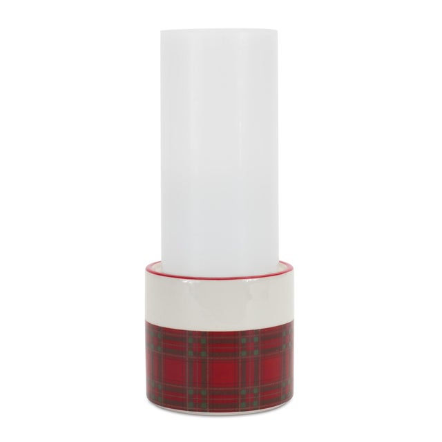 Modern Winter Plaid Ceramic Candle Holder (Set of 2) For Sale - Image 3 of 6