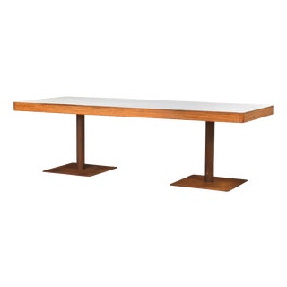 Modernist Dining Table in Natural Rusted Steel and Plywood, 1977 For Sale