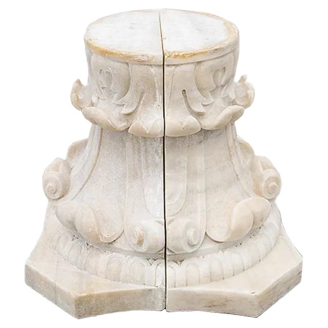 Antique White Marble Corinthian Capital in Two Halves, Set of 2 For Sale