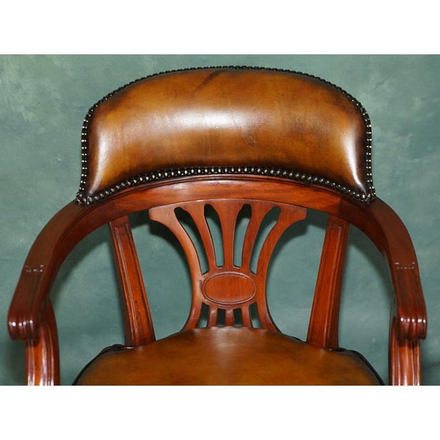 Vintage Brown Leather Captains Directors Chair For Sale - Image 3 of 18