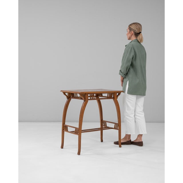 1900s French Art Nouveau Wooden Side Table With Floral Top For Sale - Image 4 of 18