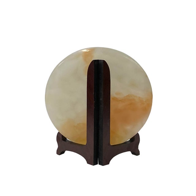 Natural White Brown Onyx Stone Round Fengshui Home Decor Display For Sale - Image 4 of 5