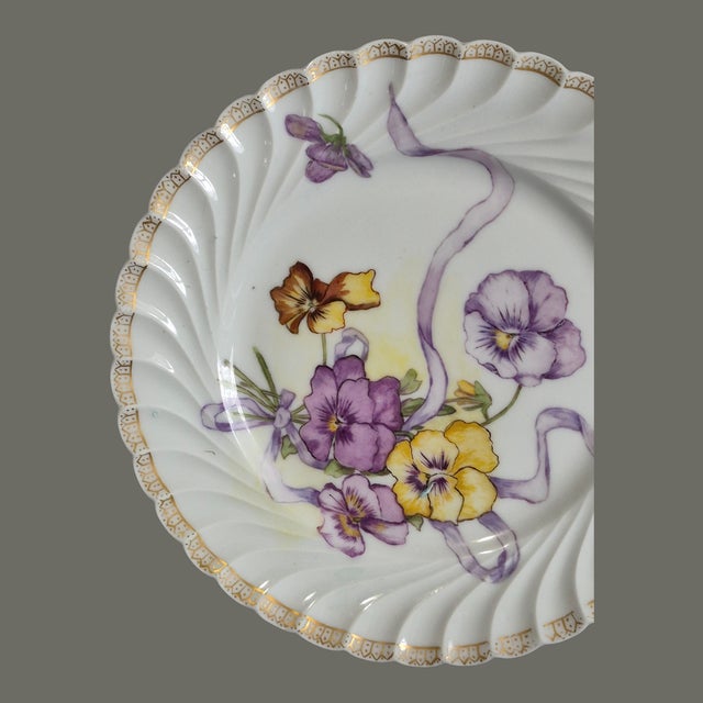 Limoges, France Antique French Porcelain H & C Depose Floral Pansies Plate For Sale - Image 4 of 7