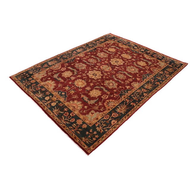 Boho Chic Boho Chic Ziegler Wine Red Green Hand-Knotted Wool Rug - 9'2'' X 11'11'' For Sale - Image 3 of 8