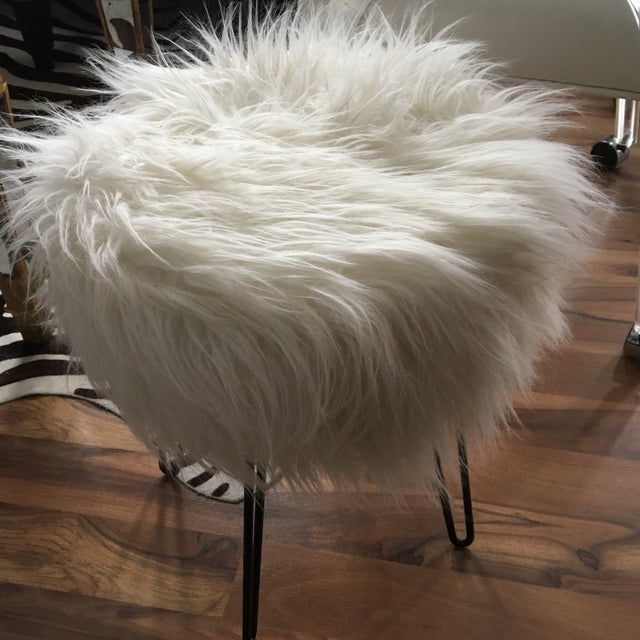 Vintage White Fluffy Stool Chairish