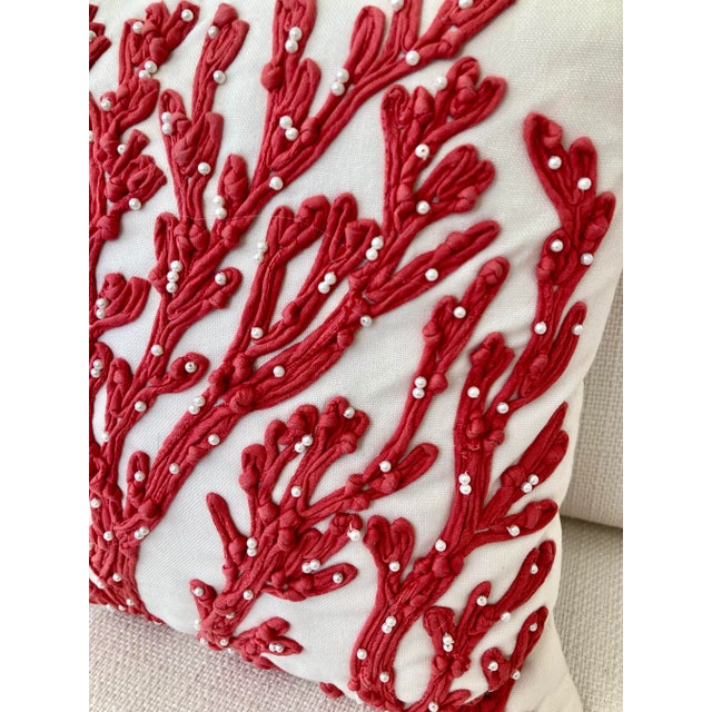 Red Coral Embroidered Pillow For Sale - Image 8 of 10