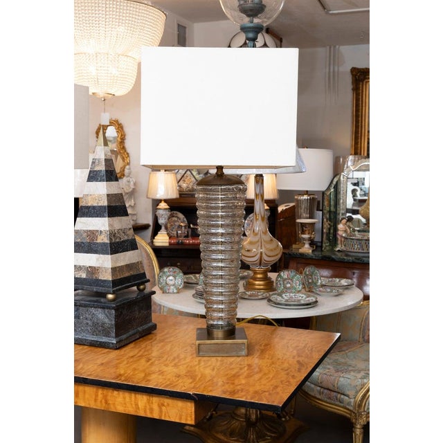 Mid 20th Century Pair of Mid-Century Ribbed Glass Table Lamps For Sale - Image 5 of 6