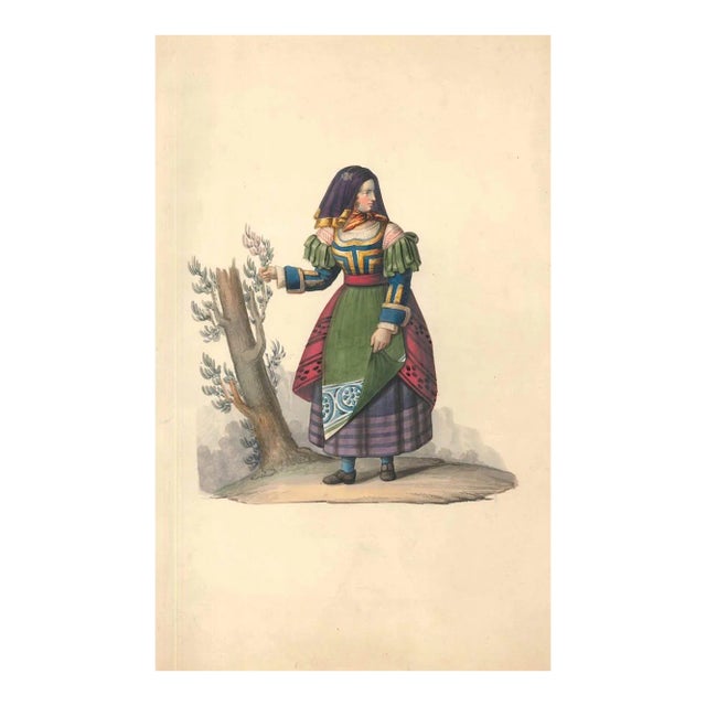 Female figure of XIX century - Watercolor by M. De Vito - 1820 ca. 1820 c.a. For Sale
