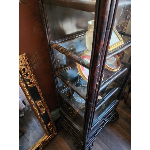 Vintage Bamboo and Glass Vitrine Display Case Cabinet For Sale - Image 9 of 10