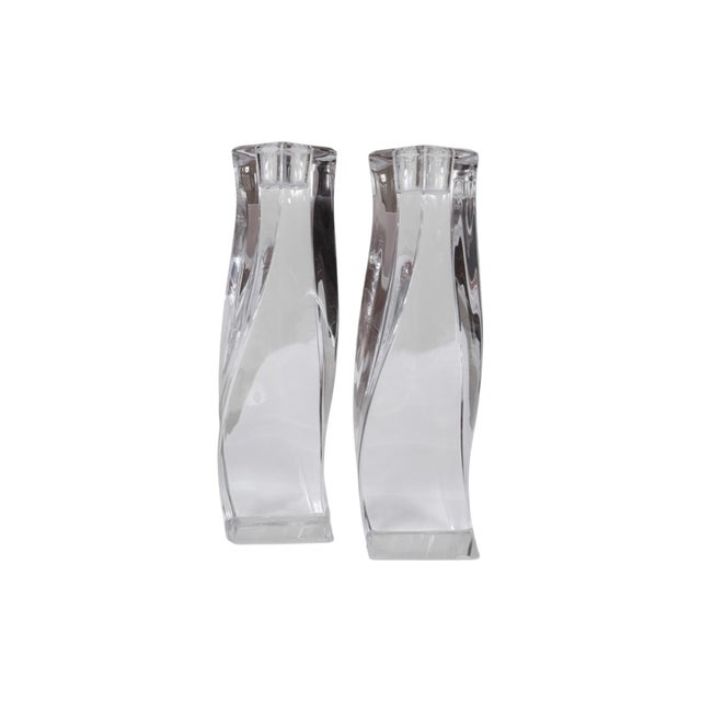Orrefors Signed Orrefors Twisted Lead Crystal Candlestick Holders, a Pair For Sale - Image 4 of 5