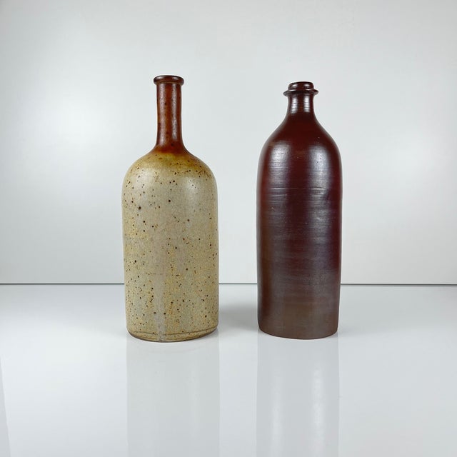 Beige Speckled Stoneware and Burgundy Bottles, France, 1920s, Set of 2 For Sale - Image 8 of 8