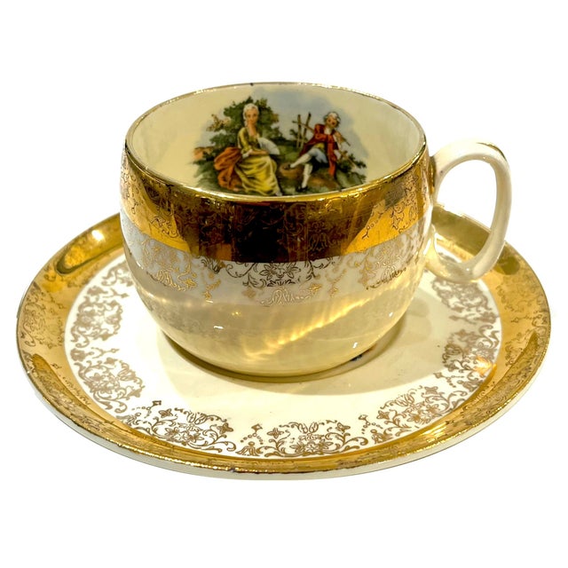 Mid 20th Century 22 Carat Crest-O-Gold Cup Sand Saucers by Sabin - 6 Sets - 12 Pieces For Sale - Image 11 of 13