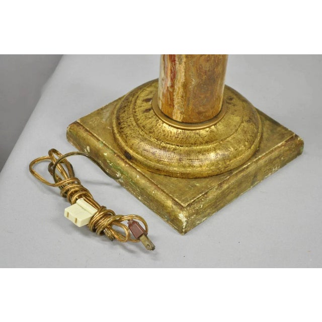 Vintage Italian Hollywood Regency Carved Gold Giltwood & Marble Table Lamp For Sale - Image 10 of 12