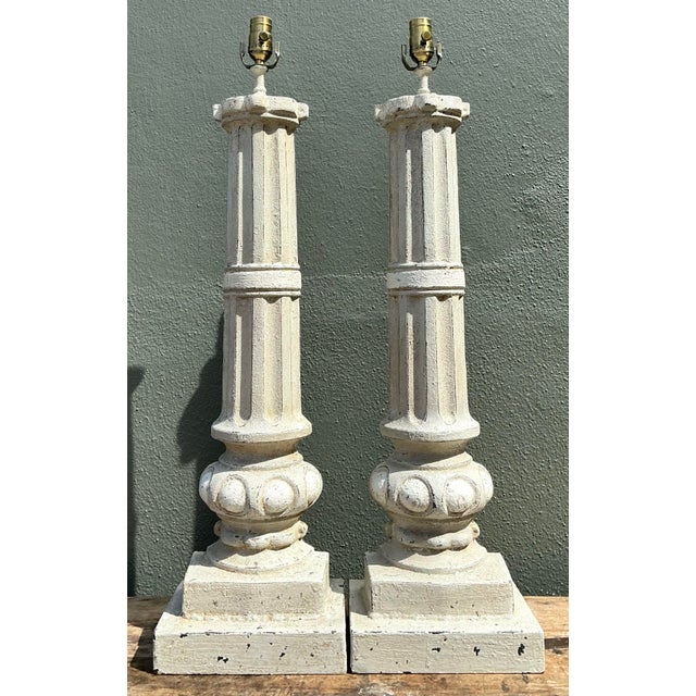 Vintage Cast Iron Column Lamps - A Pair For Sale - Image 10 of 12