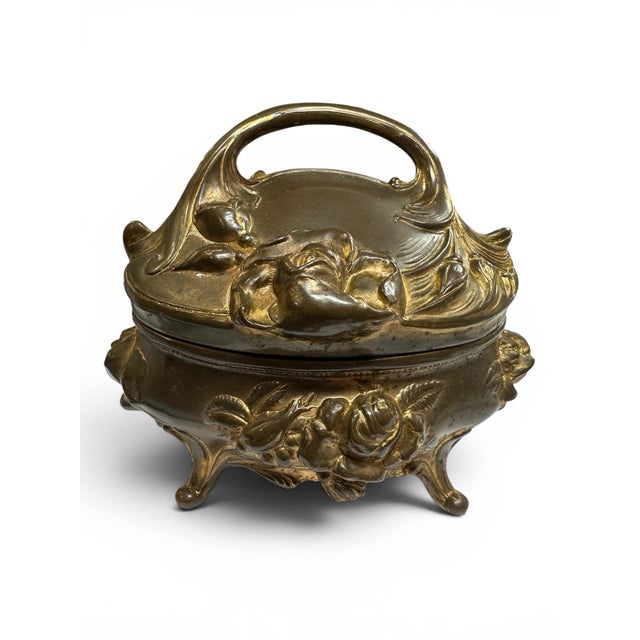 Art Nouveau Vintage Art Nouveau Bronze Floral Jewelry Casket For Sale - Image 3 of 6
