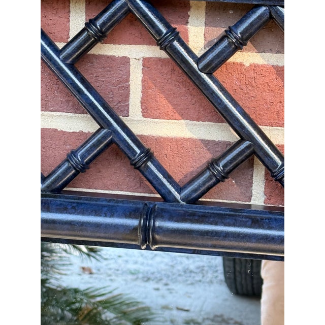 Wood Chic Vintage Grand Pair of Dixie Aloha Faux Bamboo Mirrors in Bespoke Turtle and Crane Lapis Finish - A Statement Piece - Newly Painted For Sale - Image 7 of 10