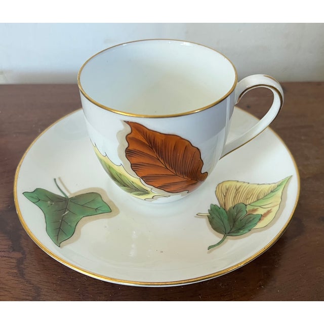 Antique 19th Century Wedgwood China Porcelain Hand Painted Tea Cup & Saucer in the Shadow Leaf Pattern For Sale - Image 10 of 18