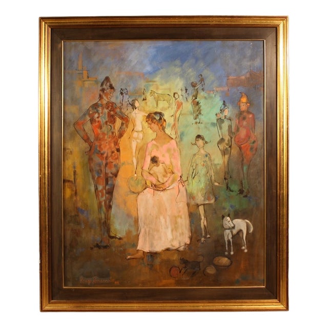 Italian Artist, Family of Acrobats, 1981, Mixed Media on Canvas For Sale