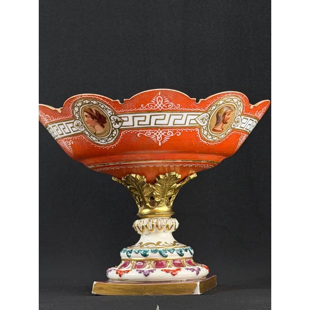 Gold Neoclassical Porcelain Compote with Hand-Painted Portrait Medallions from Capodimonte, 1890s For Sale - Image 8 of 14