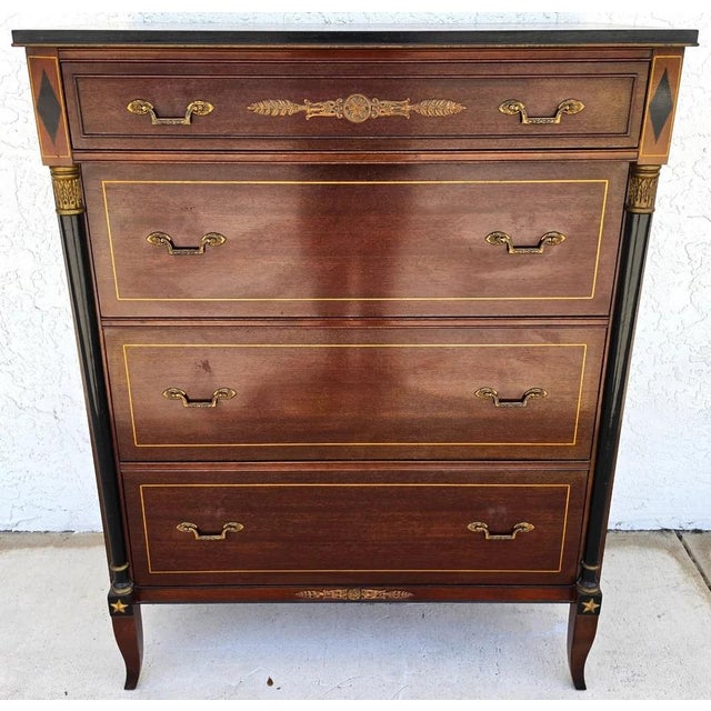 French Rway Mid Century French Empire Highboy Dresser For Sale - Image 3 of 18