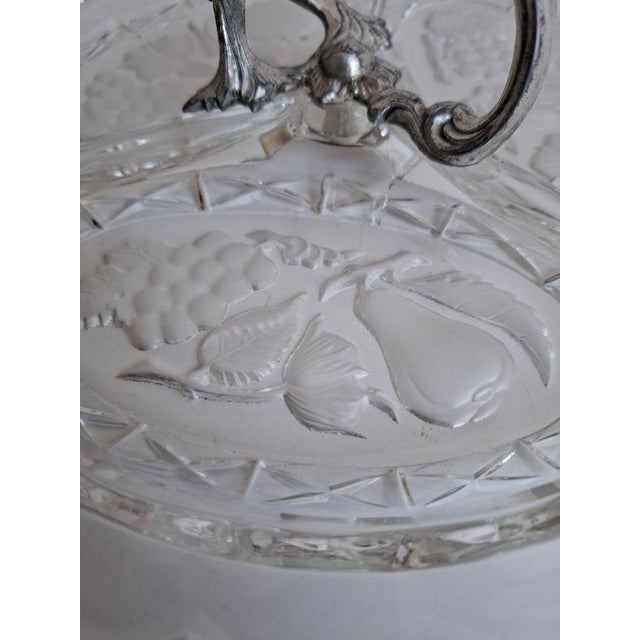 Silver Art Deco Pressed Glass Divided Serving Dish with Alpaca Handle, 1930 For Sale - Image 8 of 18