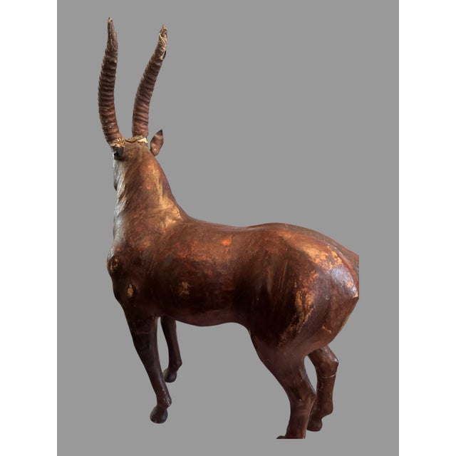 Vintage Antique Leather 21" Figural Ibex Statue Sculpture For Sale - Image 4 of 9