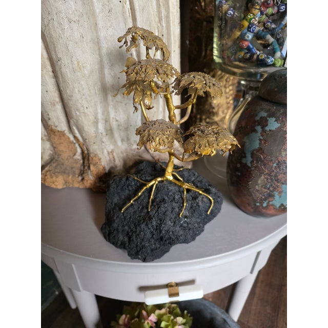 Brutalist Mid Century Brutalist Bonsai Metal and Rock Sculpture For Sale - Image 3 of 10