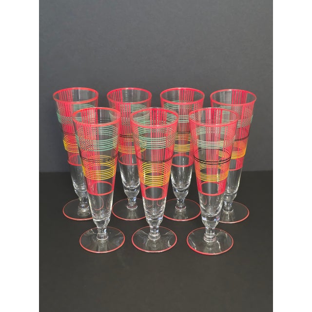 Glass Mid 20th Century Art Deco Pilsner Beer Glasses - Set of 7 For Sale - Image 7 of 9