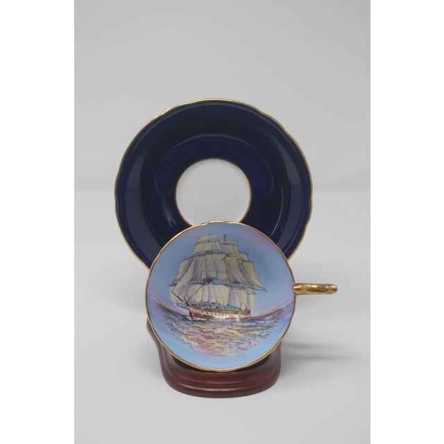 1960s Aynsley Hand Painted Sailing Clipper Tea Cup and Saucer For Sale In Atlanta - Image 6 of 7