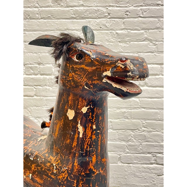 Antique European Hand Carved Wooden Horse Folk Art Sculpture on Wheeled Base For Sale - Image 10 of 13