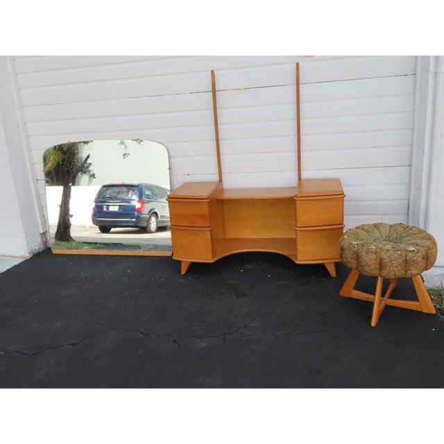 Heywood Wakefield Solid Maple Vanity Makeup Table and Swivel Stool 6615 For Sale - Image 18 of 18
