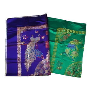 Vintage Korean Metallic Silk Embroidered Peacock Dragon Textile Tapestries- Set of 2