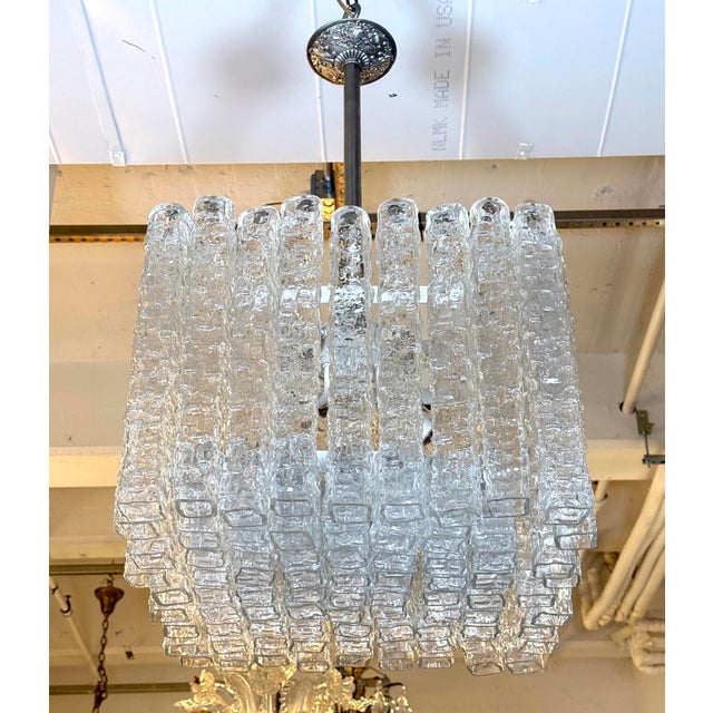 Mid 20th Century Handmade Hand Blown Glass Italian Square Pendant Light For Sale - Image 4 of 11