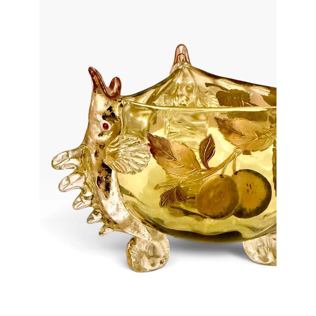 Antique Zoomorphic Amber Glass Bowl With Three Fish and Enamel Decoration, Attributed to Auguste Jean, Moser Style C. 1880 For Sale - Image 12 of 14
