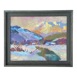 1970s Lovely Mountain Impressionistic Mountain Scene Painting, Framed For Sale