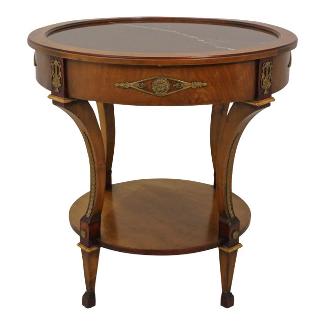 Round French Neoclassical Design Round Marble Top Lamp Table For Sale