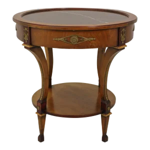 Round French Neoclassical Design Round Marble Top Lamp Table