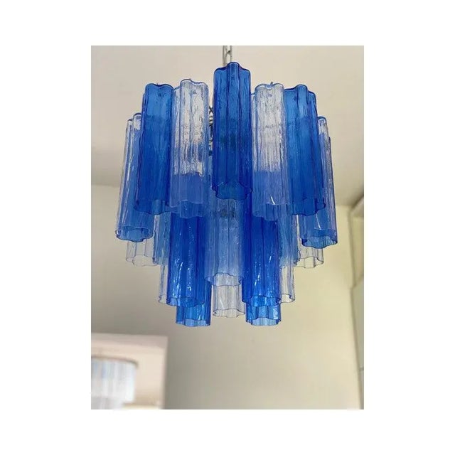 Glass Sky- Blue and Blue Tronchi Murano Glass Sputnik Chandeliers by Simoeng, Set of 2 For Sale - Image 7 of 11