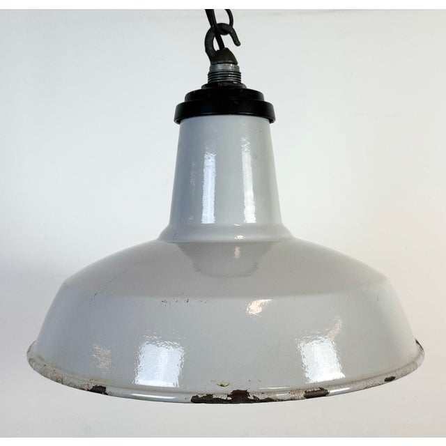 Industrial Grey Enamel Factory Pendant Lamp, 1960s For Sale - Image 6 of 17