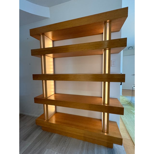 Custom Built Bamboo Wood Book Shelf With Led Lighting For Sale - Image 4 of 14