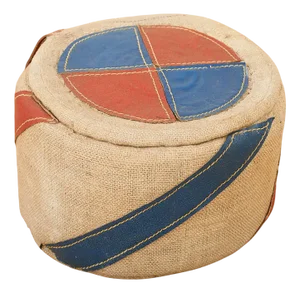 Wool Upholstered Wood Drum Stool with Jute and Red-Blue Leather Seat by Renate Müller, 1968