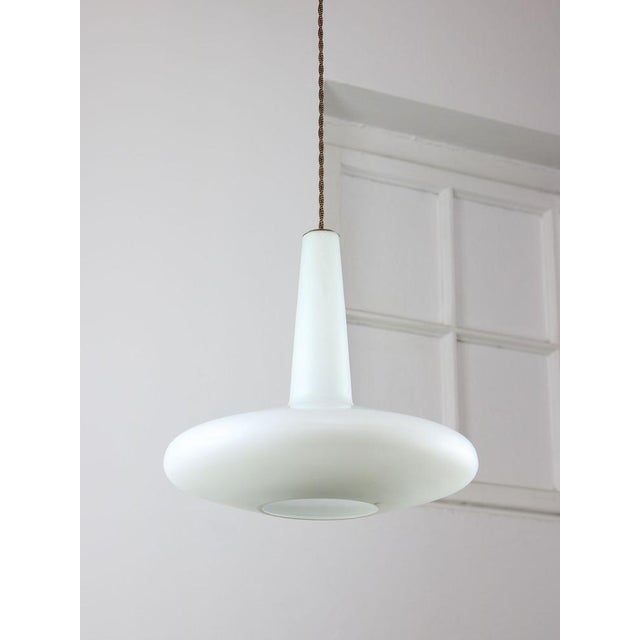 Mid-Century Italian Brass and Opaline Hat Pendant Lamp For Sale - Image 15 of 15