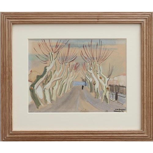 Yves Brayer, Row of Plane Trees In Winter, Maussane-les-Alpilles, 20th Century, Mixed Media on Paper, Framed For Sale - Image 17 of 17