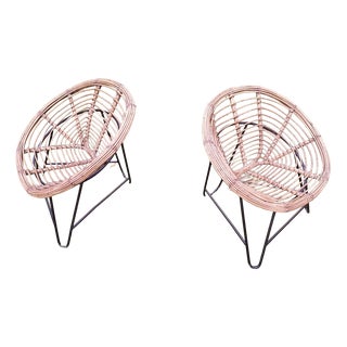 Mid-Century Bamboo and Iron Pod Chairs, 1960s, Set of 2 For Sale