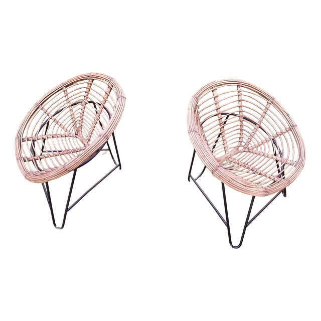 Mid-Century Bamboo and Iron Pod Chairs, 1960s, Set of 2 For Sale