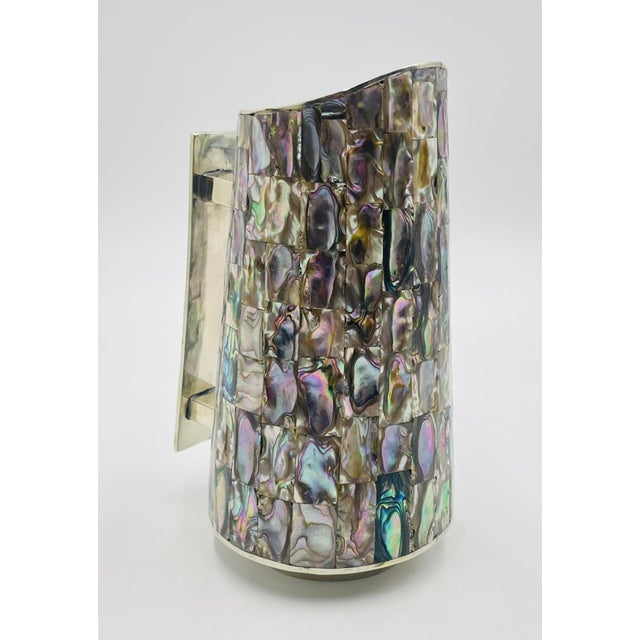 Mid-Century Modern 1960s Mid-Century Modern Mexican Alpaca Silver & Abalone Shell Pitcher, Signed Lhg, Taxco For Sale - Image 3 of 16