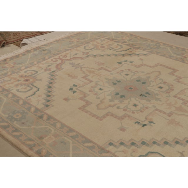 Rug & Kilim Rug & Kilim’s Persian Serapi Style Rug in Beige With Blue Medallion Pattern For Sale - Image 4 of 8