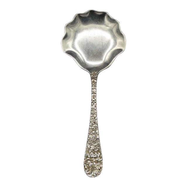 1892 Rose Pattern Sterling Silver Bon Bon Spoon by Stieff For Sale